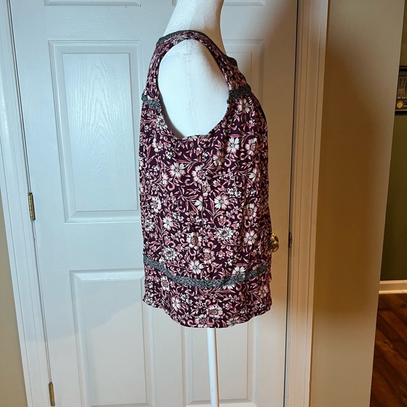 J Jill Women's Size M Boho Mixed Print Floral V Neck Tank Casual - Picture 2 of 6